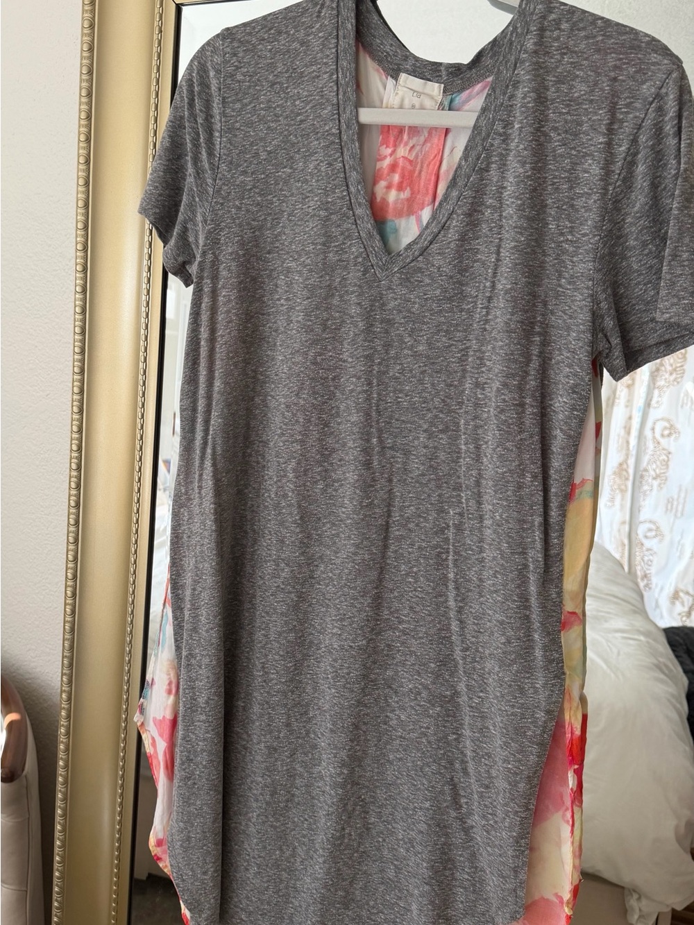 Women's Heather Gray V-Neck Tunic with Floral Side Panels